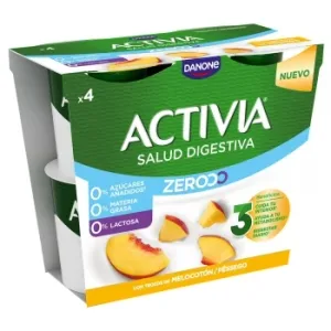 Leche Fermentada Desnatada con Melocotón y Bifidus Danone Activia sin Lactosa Pack de 4 Unidades de 120 G.
