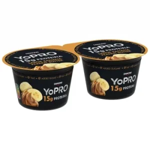 Leche Fermentada Desnatada con Plátano y Aroma a Crema de Cacahuete sin Azúcar Añadido Danone Yopro Pack de 2 Unidades de 160 G.
