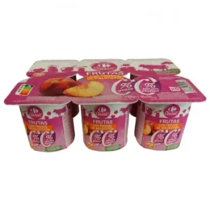 Leche Fermentada Desnatada con Trozos de Melocotón Carrefour sin Gluten y sin Azúcar Añadido Pack de 6 Unidades de 125 G.