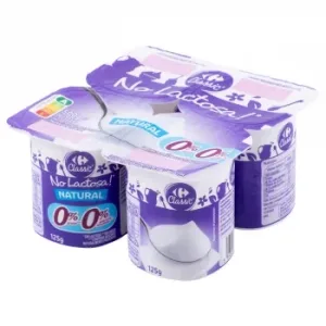 Leche Fermentada Desnatada Natural sin Azúcar Añadido Carrefour Classic sin Lactosa Pack de 4 Unidades de 125 G.