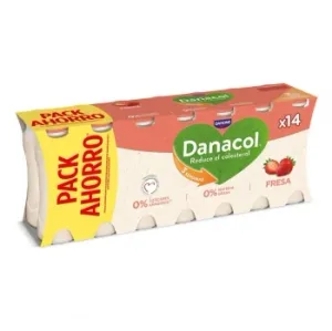 Leche Fermentada Líquida de Fresa sin Azúcar Añadido Danone Danacol sin Gluten Pack de 14 Unidades de 100 G.