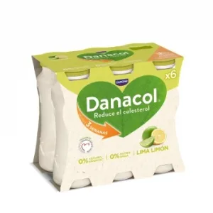 Leche Fermentada Líquida de Lima-limón sin Azúcar Añadido Danone Danacol sin Gluten Pack de 6 Unidades de 100 G.