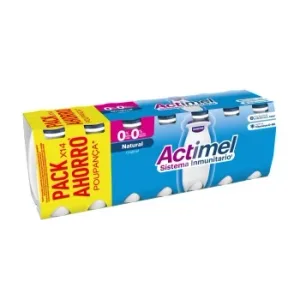 Leche Fermentada Líquida Desnatada Natural Danone Actimel sin Gluten y sin Azúcar Añadido Pack de 14 Unidades de 100 G.