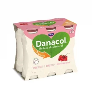 Leche Fermentada Liquida Frutos Rojos sin Azúcar Añadido Danone Danacol Pack de 6 Unidades de 100 G.