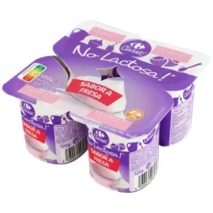 Leche Fermentada Sabor Fresa Carrefour Classic´ sin Gluten sin Lactosa Pack de 4 Unidades de 125 G.