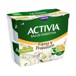 Leche Fermentada Semidesnatada con Pera, Trigo y Avena Activia Danone Pack de 4 Unidades de 115 G.