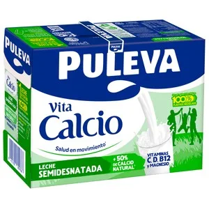 Puleva Leche Semidesnatada de Vaca con un 50% Más de Calcio Natural  Vita Calcio 6 X 1 L. 6000 ML