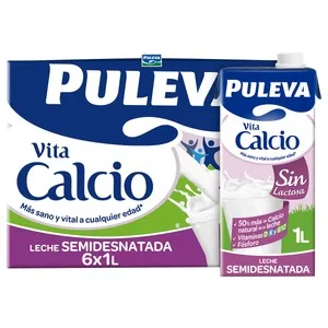 Leche Semidesnatada de Vaca, sin Lactosa y con Alto Contenido de Calcio Puleva Vita Calcio 6 X 1 L. 6000 ML