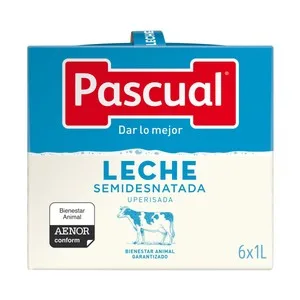 Pascual Leche Semidesnatada Procedente de Animales con Bienestar Garantizado 6 X 1l. 6000 ML