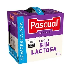 Pascual Leche Semidesnatada sin Lactosa Procedente de Vacas con Bienestar Garantizado  6 X 1l. 6000 ML