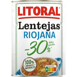 Lentejas a la Riojana -30% Sal y Grasas sin Gluten Litoral