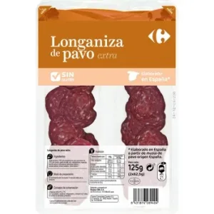 Longaniza de Pavo Extra Carrefour sin Gluten Pack de 2 Unidades de 62,5 G