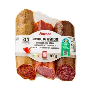 Alcampo Cultivamos LO Bueno Lote de Embutidos Ibéricos Lomo Cebo (300g.), Chorizo Cebo (300g.) y Salchichón Cebo (300g.) 900 G