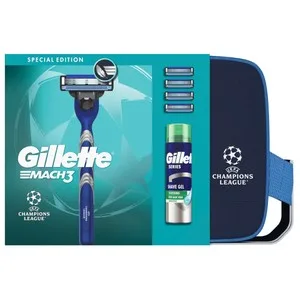 Gillette Mach3 Neceser con Maquinilla, Recambios (4) y Espuma / Gel de Afeitar (200ml). 200 ML