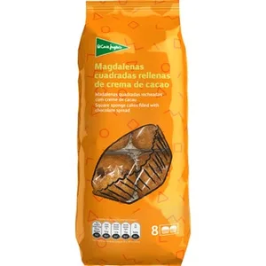 Magdalenas Cuadradas Rellenas de Crema de Cacao 8 Unidades Envasadas en Pack de 2  el Corte Ingles 336 G