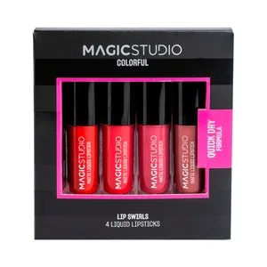 Magic Studio Colorful Estuche con 4 Pintalabios Líquidos con Acabado Mate.