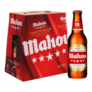 Mahou 5 Estrellas Cervezas Pack de 6 Botellas. 25 Cl. 1500 ML