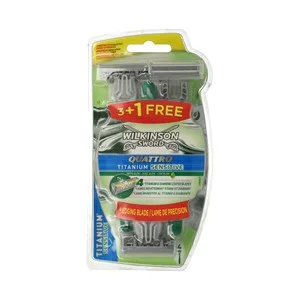 Wilkinson Maquinilla de Afeitar Desechable con Cuatro Hojas y Hoja Perfiladora Wilkinson Quattro Titanium Sensitive 4 Uds. 3 UD