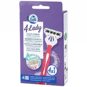 Maquinillas Desechables para Mujer 4 Hojas Carrefour Soft 4 Ud.