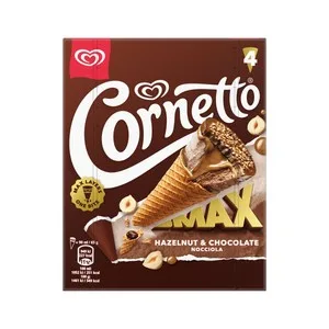 Cornetto Max de Frigo Cono de Chocolate con Helado de Avellana y Chocolate 3 X 90 Ml. 360 ML