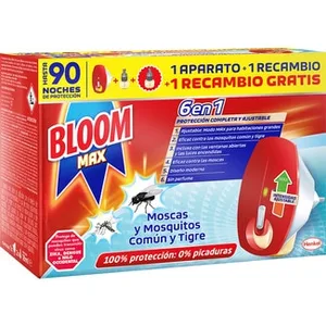 Max Insecticida Volador Eléctrico Moscas y Mosquitos Aparato + Recambio Gratis Bloom 1 Unidad
