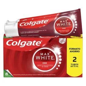 Colgate Max White One Pasta de Dientes con Flúor, Acción Blanqueadora y Sabor a Menta 2 X 75 Ml. 150 ML