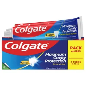 Colgate Maximum Caries Protection Pasta de Dientes para un Esmalte 4 Veces Más Fuerte 2 X 75 Ml. 150 ML