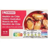 Mejillones Chilenos Picantes 14/18 Eroski, Lata 111 G