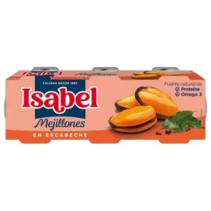 Mejillones en Escabeche Isabel sin Gluten y sin Lactosa Pack 3 Unidades de 43 G.