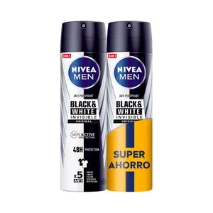 Nivea Men Black & White Invisible Original Desodorante en Spray para Hombre con Portección Anti-transpirante de hasta 48 Horas 2 X 200 Ml. 400 ML