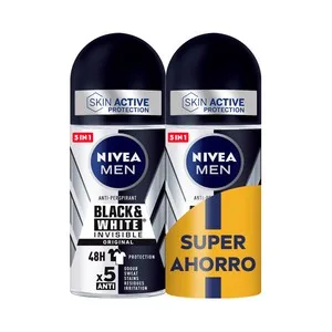 Nivea Men Black & White Invisible Original Desodorante Roll On para Hombre con Protección Anti Manchas 2 X 50 Ml. 100 ML