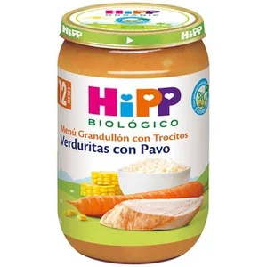 Menú Grandullón Tarrito de Verduritas con Pavo con Trocitos Ecológico desde 12 Meses sin Gluten Hipp Biologico