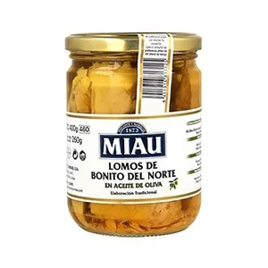 Miau Bonito del Norte (lomos) en Aceite de Oliva Frasco de 260 G. 250 G