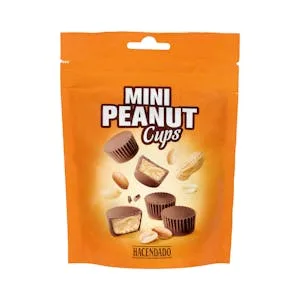 Mini Bombones de Chocolate con Leche Peanut Cups Hacendado Relleno de Crema y Pedazos de Cacahuete 0.126 KG