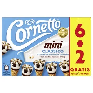 Cornetto Mini Cono de Helado de Nata, con Trocitos de Avellana y Topping de Salsa de Chocolate 6 X 60 Ml. 480 ML