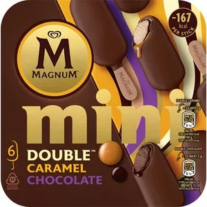Mini Double Helado Doble Chocolate y Salsa Chocolate y Caramelo sin Gluten 6 Unidades Magnum