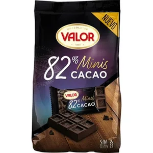 Mini Tabletas de Chocolate Negro 82% Cacao y sin Gluten  Valor 171 G