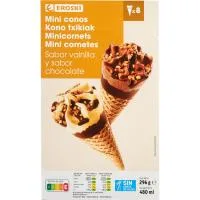 Miniconos de Vainilla y Chocolate Eroski, 8 Uds, Caja 236 G