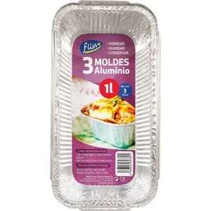 Molde Aluminio Rectangular, 1 L 3 u