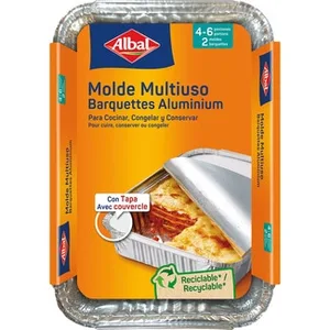 Molde de Aluminio Multiusos con Tapa 31x21 Cm 4 o 6 Porciones  Albal 2 Unidades
