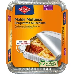 Molde de Aluminio Multiusos con Tapa 32x26 Cm 6 o 8 Porciones  Albal 2 Unidades