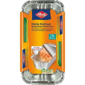 Molde de Aluminio Pastel con Tapa 1,5 L 25x13 Cm Albal 3 Unidades