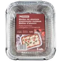 Molde de Aluminio Rectangular 0,5 Litros Eroski, Pack 5 Uds