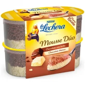 Mousse de Chocolate Blanco con Leche Mousse Dúo Nestlé la Lechera Pack de 4 Unidades de 60 G.