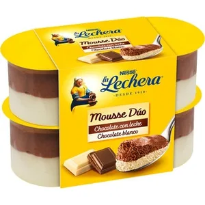 Mousse Dúo Chocolate con Leche y Chocolate Blanco Pack 4 la Lechera