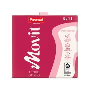 Pascual Movit Leche Desnatada de Vaca, con Calcio y con Alto Contenido en Vitamina D  6 X 1 L. 6000 ML