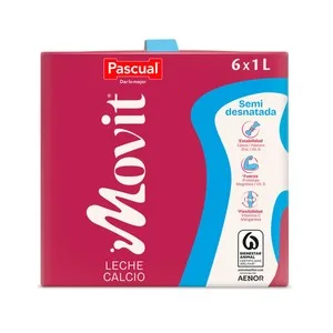 Pascual Movit Leche Semidesnatada de Vaca, con Calcio y con Alto Contenido en Vitamina D 6 X 1 L. 6000 ML