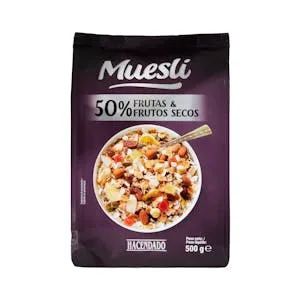 Muesli Hacendado 50% Frutas y Frutos Secos 0.5 KG