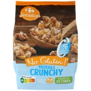 Muesli Crujiente Carrefour Sensation sin Gluten y sin Azúcar Añadido 350 G.