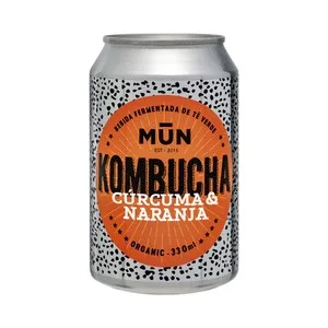 MUN Organic Kombucha (bebida Fermentada de Té Verde) con Cúrcuma y Naranja Lata 33 Cl. 330 ML
